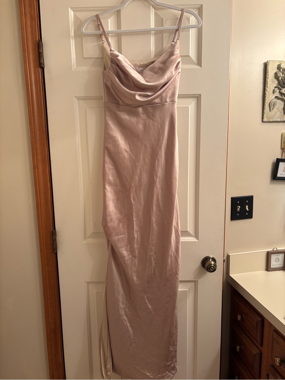 Revelry Cream Satin Cowl Slip Maxi Dress